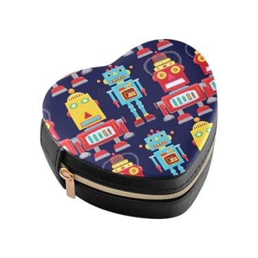 Imagem de Burbuja Caixa de joias vintage robôs em forma de coração, mini estojo de viagem para mulheres e meninas, organizador portátil de armazenamento para brincos, anéis, colares e pulseiras