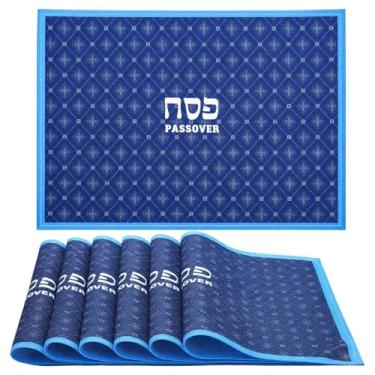 Imagem de Blushtier 6 peças de jogo americano Happy Easter Seder lavável Matzo tapetes de mesa decorações duráveis antiderrapantes resistentes ao calor tapetes de mesa para cozinha, sala de jantar, casa, 30 x