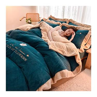 Imagem de Conjuntos de capa de edredom super grosso inverno leite veludo bordado conjunto de 4 peças conjuntos de capa de edredom de veludo dupla face quente luxo conjunto de cama conjunto de cama fácil de
