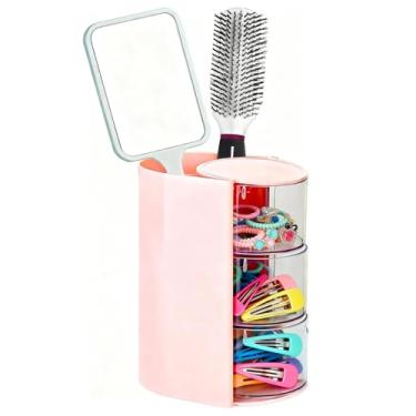 Imagem de ChefktCove Organizador giratório de acessórios de cabelo e suporte de pincel de maquiagem – Caixa de armazenamento de joias de 3 camadas para brincos, colares, pulseiras, anéis, grampos de cabelo