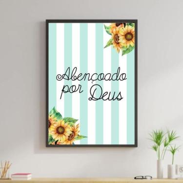 Imagem de Quadro Abençoado Por Deus Girassol 45X34Cm Moldura Preta