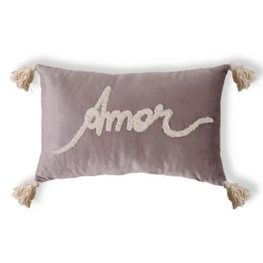 Imagem de Capa de Almofada Bordada Amor Rosa Acizentado - Westwing Collection, R