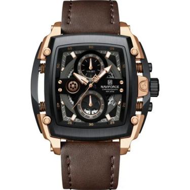 Imagem de Relógio Masculino Mostrador Grande Design Tonneau à Prova D 'água Marrom Dourado