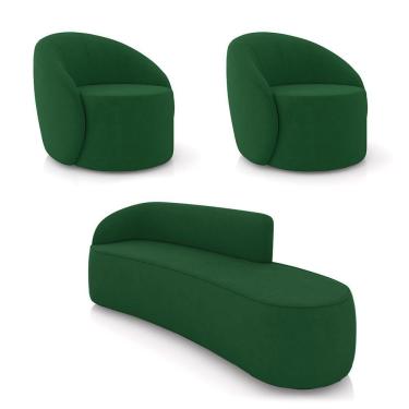 Imagem de Sofá 4 Lugares Orgânico 220cm Morgan E 2 Poltronas Lua Suede Verde D03 - D'rossi