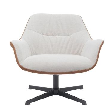 Imagem de Poltrona Giratória Louvre Fratini Composê Em Poliuretano Caramelo E Tecido Nude Base Aço Preto