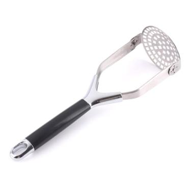 Imagem de Espremedor de batata de aço inoxidável resistente, ferramenta de cozinha integrada profissional e triturador de alimentos/esmagador de batata com alça de silicone, perfeito para feijão, vegetais
