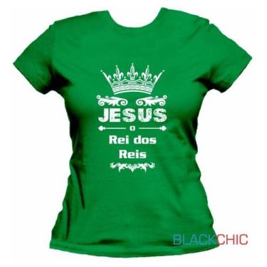 Imagem de Camiseta Rei Jesus Fé Evangélica Baby Look Feminina - BLACKCHIC, Azul,