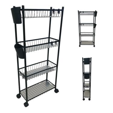Imagem de Carrinho 4 Prateleira Organizador Multiuso Banheiro Higiene Ganchos E Escorredor Cozinha Tempero Mantimentos Lavanderia