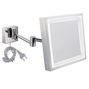Imagem de Espelho Quadrado Com Iluminação Aumento de Imagem em 3X Cromado E6505 