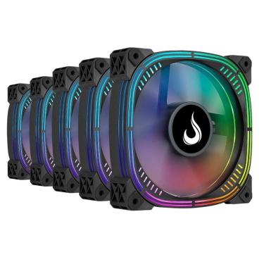 Imagem de Kit 5 Fans Rise Mode Aura Pro ARGB 120mm C/ Controladora - RM-AUB-02-ARGB