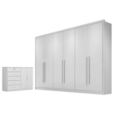 Imagem de Guarda Roupa Casal Livorno Com Nicho E Cômoda Seul Neve - Novo Horizon