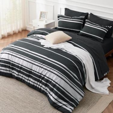 Imagem de Juego de Ropa de Cama Bedsure King California 7 Piezas Rayas Negras