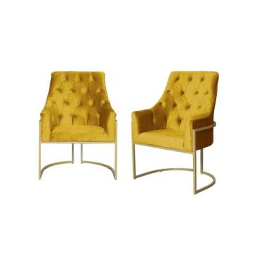 Imagem de Kit 2 Poltronas Decorativa Vick Veludo Amarelo Base Dourada Ms Decor -