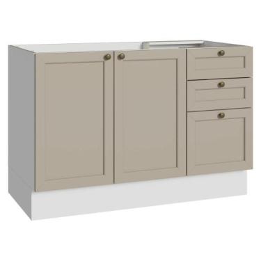 Imagem de Balcão de Pia 120 cm 2 Portas 3 Gavetas (Sem Tampo) Branco/Crema Vik M