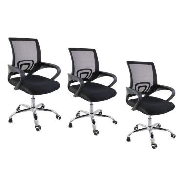 Imagem de Kit 3 Cadeiras Escritório Oficial Begônia Ergonômico Preto