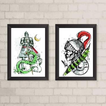 Imagem de Kit 2 Quadros São Jorge 24x18cm Moldura Branca