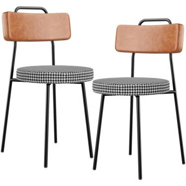 Imagem de Kit 02 Cadeiras Decorativas Estofada Sala Jantar Barcelona L02 Couríssimo Camel Pied Poule