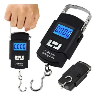 Imagem de Balança portátil para mala bagagem viagem peixe 50Kg digital - JN ECOM