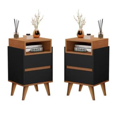 Imagem de Kit 2 Mesas Cabeceira Pés Palito 2 Gavetas Verona Plus Preto - Comprar