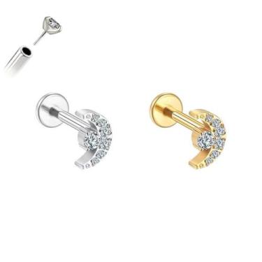 Imagem de Piercing Brilho Lua Push Pin Sem Rosca Titânio G23 Ouro PVD Cor:Pratea