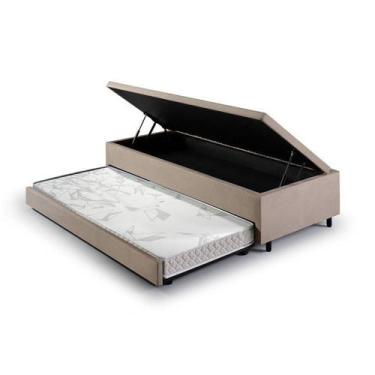 Imagem de Bicama com Baú Solteiro Reforçado em Suede 88x188cm Bege - B&G