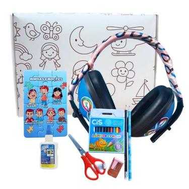 Imagem de Abafador de Ruidos Para Meninas Com Caixa Para Colorir e Kit Escolar S