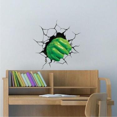 Imagem de Adesivo de parede 3D Hulk Fist para decoração de quarto autoadesiva - 