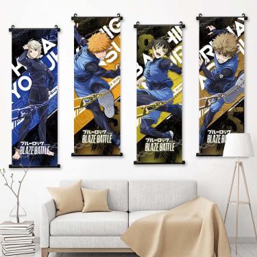 Imagem de Arte de parede em tela Blue Lock Anime 4 painéis 25x75cm Scroll