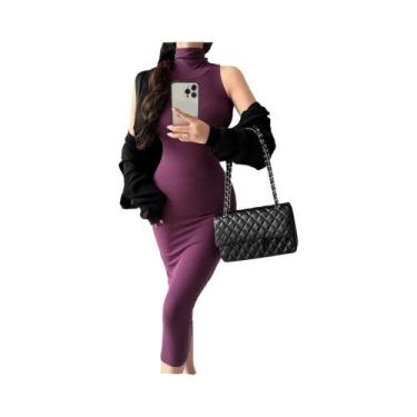 Imagem de Vestido Midi Vermelho Justo De Gola Alta Para Mulheres, Sexy, Elástico