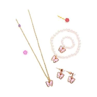 Imagem de Nova moda infantil simples bonito doce borboleta pérola colar pulseira