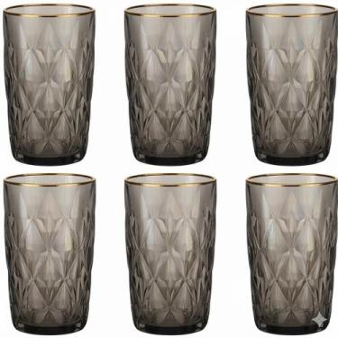 Imagem de Jogo De 6 Copos Cinza Borda Dourada 400ml Diamond Em Casa Tem