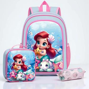 Imagem de Mochila de Costas Infantil Kit Escolar Lancheira e Estojo Grande Femin