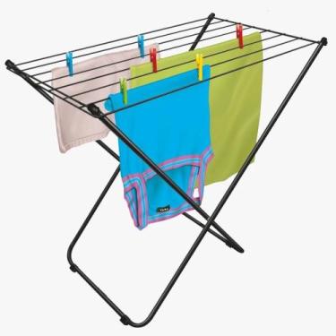 Imagem de Varal De Chão Dobrável Slim Varal Retrátil Preto Black Seca Roupas - M