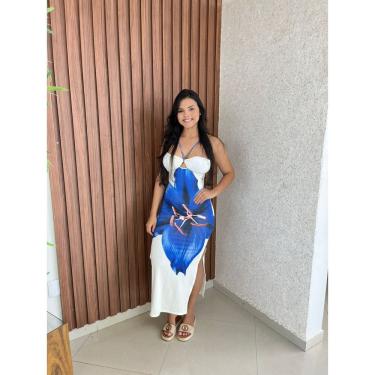 Imagem de Vestido Longo Com Bojo Estampado Amarração Costa Malha Crisconf
