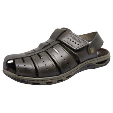 Imagem de Sandália Masculina Conforto Macio Resistente Couro Pegada
