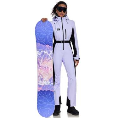 Imagem de Roupa de esqui feminina, roupa de neve, impermeável, para snowboard, inverno, exterior, casaco de esqui e calças (roxo, M)