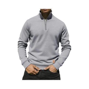 Imagem de Suéter Masculino De Manga Longa Com Gola Alta E Zíper Lateral, Cor Sól