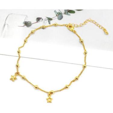 Imagem de Tornozeleira Bolinhas E Estrelas Dourada Folheada A Ouro 18k - De Cast
