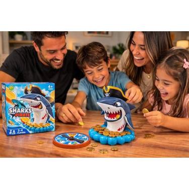 Imagem de Jogo Tubarão Pirata Infantil De Mesa Com Moedas Para 2 A 4 Jogadores -