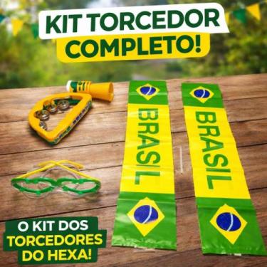 Imagem de Kit Torcedor Pandeiro Buzina Óculos Inflável Brasil Copa 2026