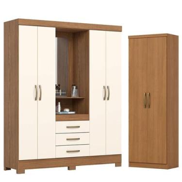 Imagem de Guarda Roupa 04 portas e 03 Gavetas Nápole Nature Off White com Armári