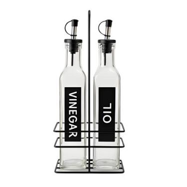 Imagem de Galheteiro vidro com suporte aramado preto 3pç cozinha dosador porta a