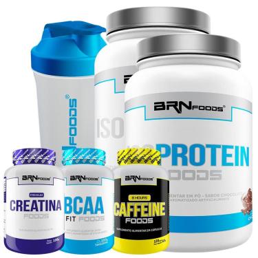 Imagem de Kit 2x Whey Protein Iso 900g + Cafeína 120cap + Creatina 100g + BCAA 100g + Coqueteleir...