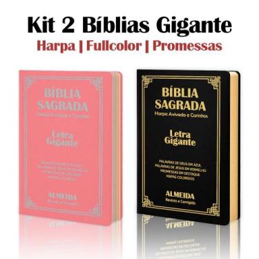 Imagem de Kit 2 Biblias Sagrada Letra Gigante Luxo Popular - Preto e Rosa Com Ha
