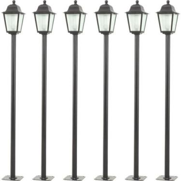 Imagem de Kit 6 Postes Coloniais 1,95m Luminárias de Chão Jardim Pretas Área Ext