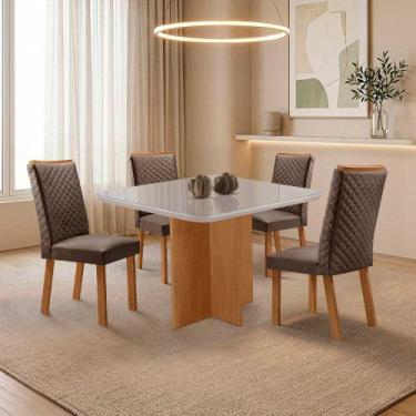 Imagem de Mesa de Jantar Olimpia 90cm Tampo MDF e Vidro Canto Copo com 4 Cadeira