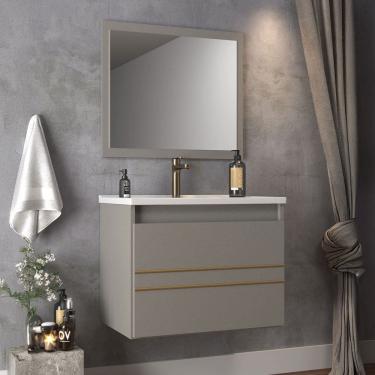 Imagem de Armário de Banheiro Royal 60 Cm 1 Porta 100% Mdf com Espelho Cimento - Belizze Móveis