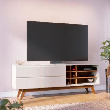 Imagem de Rack Bancada Ambiente Com Adega 1,80 Off White Matte/Freijo - Alpoim