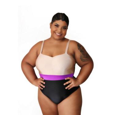 Imagem de Maiô Plus Size PRETO/BEGE - Linda D'Mar Moda Praia., 54, Preto, Bege