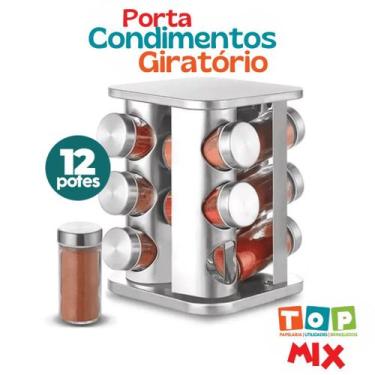 Imagem de Porta Condimentos Giratório com 12 potes em Vidro e Inox - Wincy
